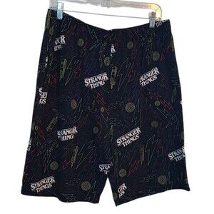 Stranger Things Netflix Black Lounge Shorts Mens XL Graphic Super Natural